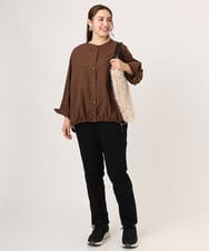 OLBKA16089 eur3(エウルキューブ) 【大きいサイズ】バンドカラーストライプブラウス ダークブラウン(87)