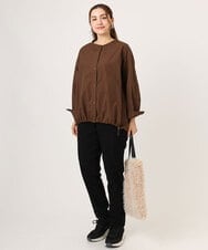OLBKA16089 eur3(エウルキューブ) 【大きいサイズ】バンドカラーストライプブラウス ダークブラウン(87)