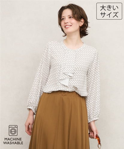 OLBKD07089 eur3 【WEB先行販売】【大きいサイズ/洗える/11号サイズあり】カスケードディテールブラウス
