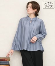 OLBKD09099 eur3(エウルキューブ) 【大きいサイズ/11号サイズあり】リボンタイフリルネックブラウス ライトブルー