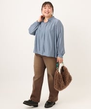 OLBKD09099 eur3(エウルキューブ) 【大きいサイズ/11号サイズあり】リボンタイフリルネックブラウス ライトブルー