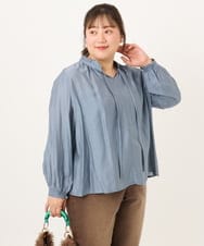 OLBKD09099 eur3(エウルキューブ) 【大きいサイズ/11号サイズあり】リボンタイフリルネックブラウス ライトブルー