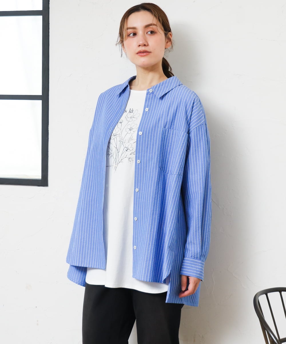 OLBKD14099 eur3(エウルキューブ) 【大きいサイズ】ドロップショルダーシャツ ブルー