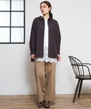 OLBKD14099 eur3(エウルキューブ) 【大きいサイズ】ドロップショルダーシャツ ダークブラウン