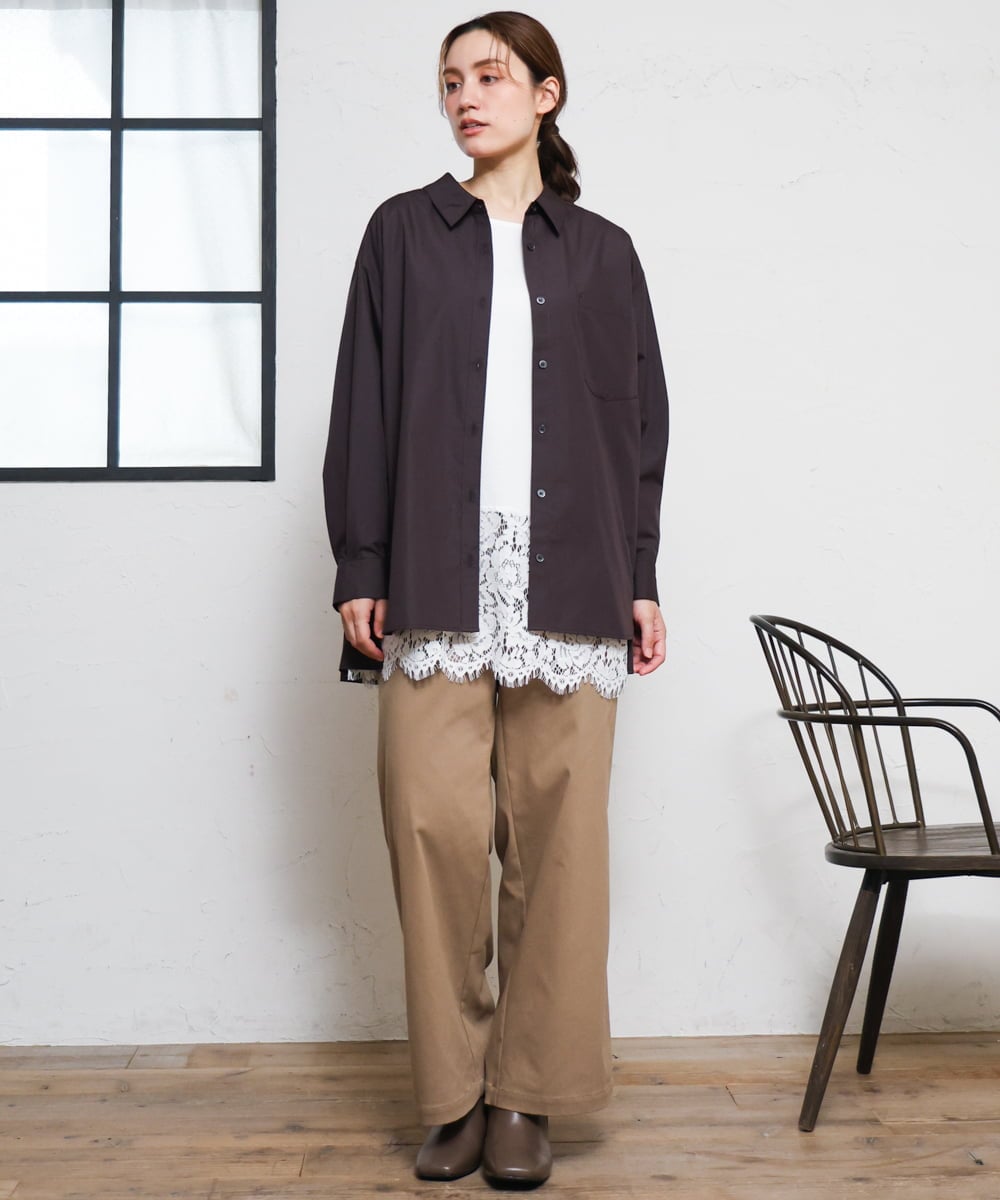 OLBKD14099 eur3(エウルキューブ) 【大きいサイズ】ドロップショルダーシャツ ダークブラウン