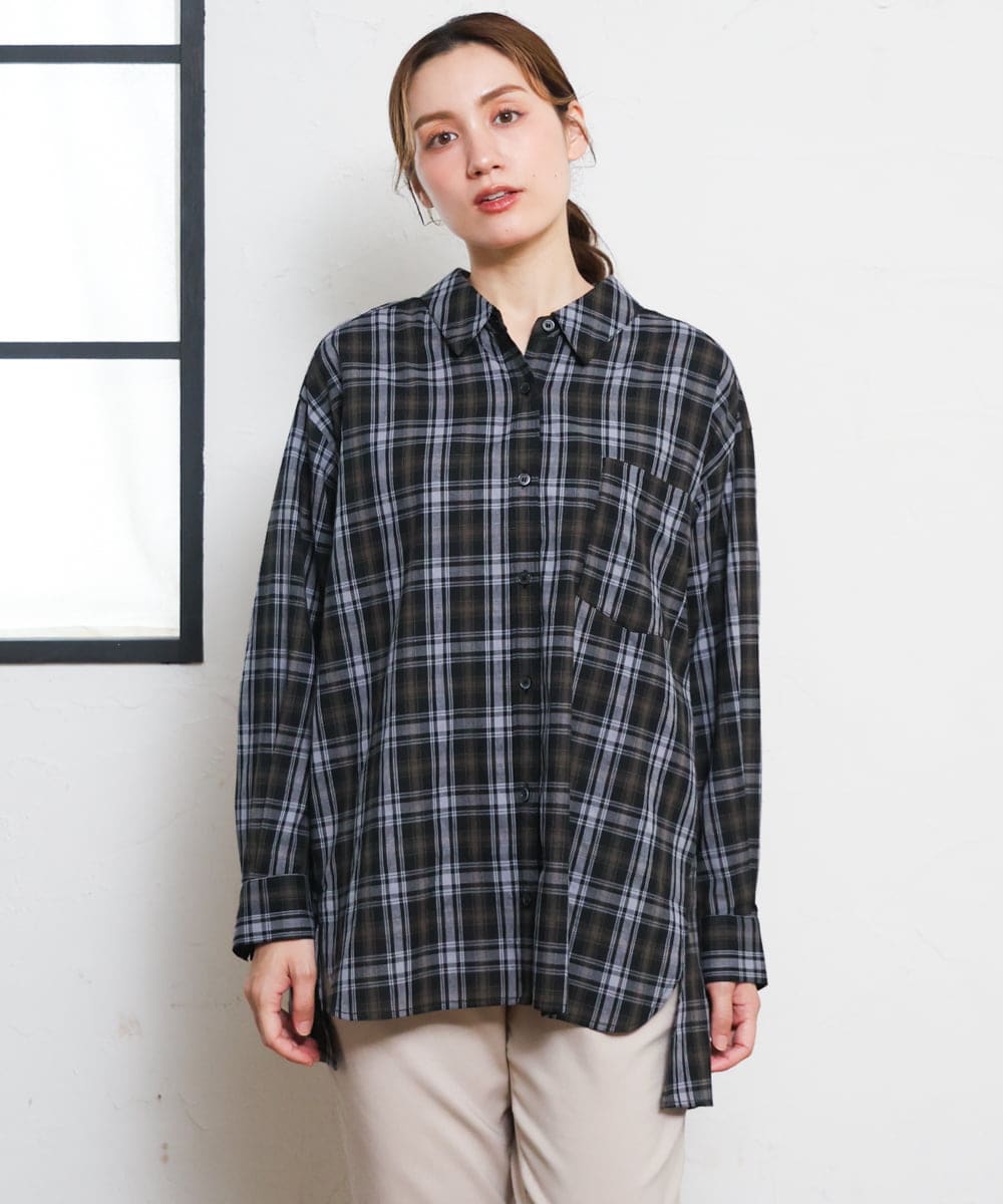 OLBKD14099 eur3(エウルキューブ) 【大きいサイズ】ドロップショルダーシャツ ブラック