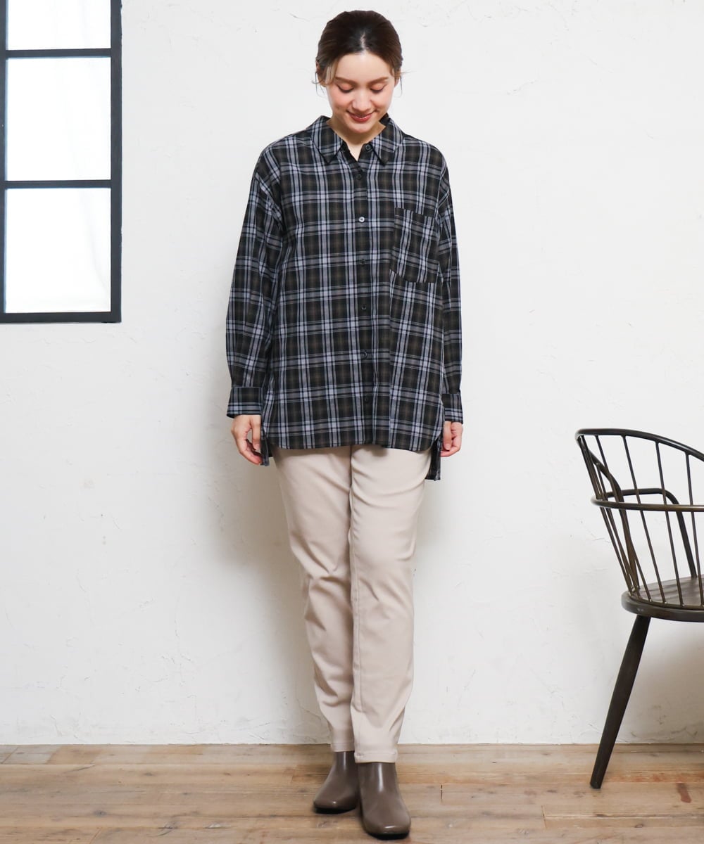 OLBKD14099 eur3(エウルキューブ) 【大きいサイズ】ドロップショルダーシャツ ブラック