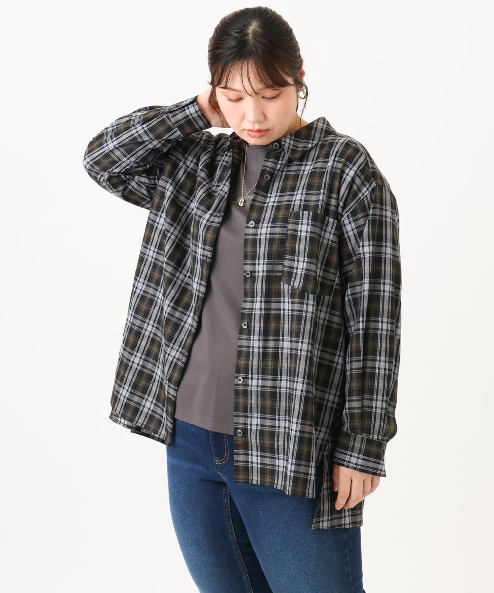 OLBKD14099 eur3(エウルキューブ) 【大きいサイズ】ドロップショルダーシャツ ブラック