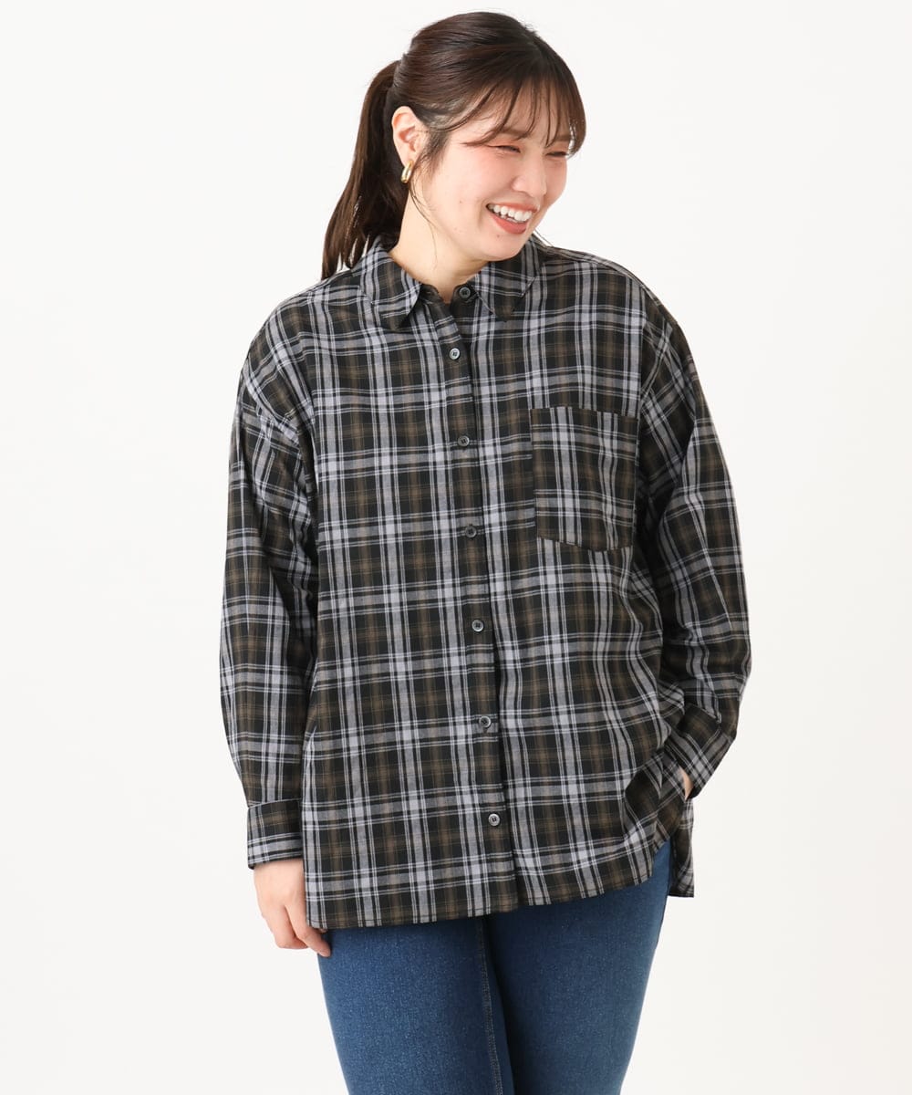OLBKD14099 eur3(エウルキューブ) 【大きいサイズ】ドロップショルダーシャツ ブラック
