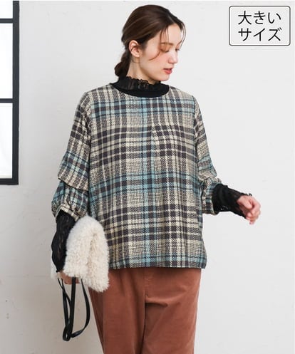 OLBKD15089 eur3 【大きいサイズ/2way】千鳥チェックブラウス