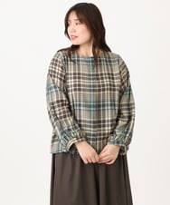 OLBKD15089 eur3(エウルキューブ) 【大きいサイズ/2way】千鳥チェックブラウス グリーン