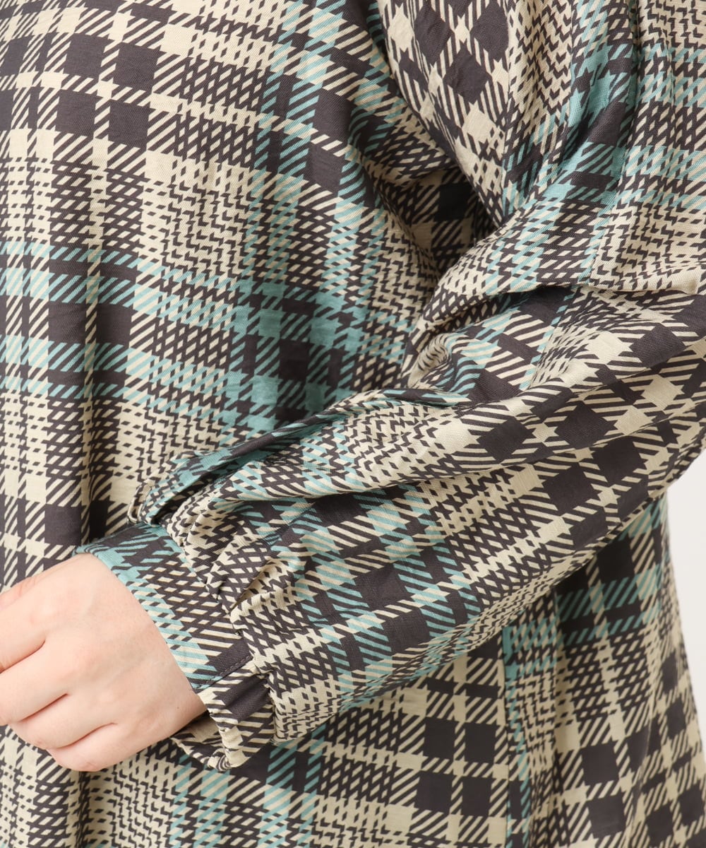 OLBKD15089 eur3(エウルキューブ) 【大きいサイズ/2way】千鳥チェックブラウス グリーン