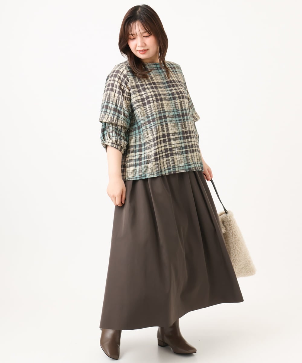 OLBKD15089 eur3(エウルキューブ) 【大きいサイズ/2way】千鳥チェックブラウス グリーン