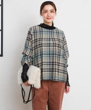 OLBKD15089 eur3(エウルキューブ) 【大きいサイズ/2way】千鳥チェックブラウス グリーン
