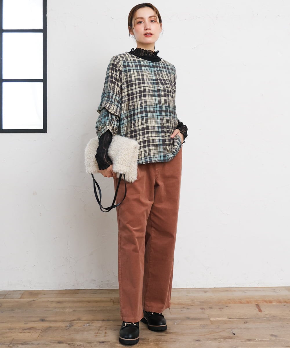 OLBKD15089 eur3(エウルキューブ) 【大きいサイズ/2way】千鳥チェックブラウス グリーン