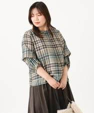 OLBKD15089 eur3(エウルキューブ) 【大きいサイズ/2way】千鳥チェックブラウス グリーン