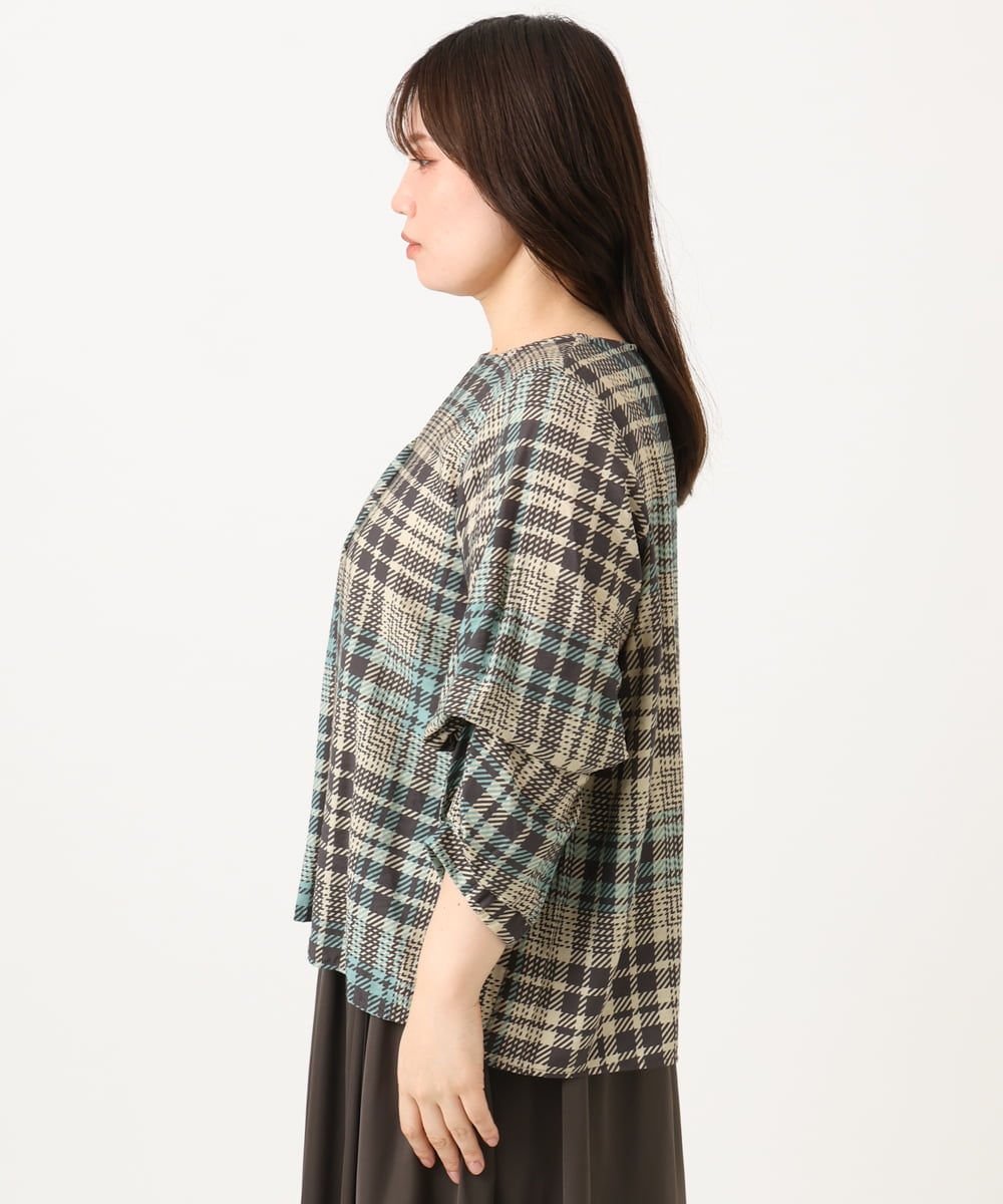 OLBKD15089 eur3(エウルキューブ) 【大きいサイズ/2way】千鳥チェックブラウス グリーン