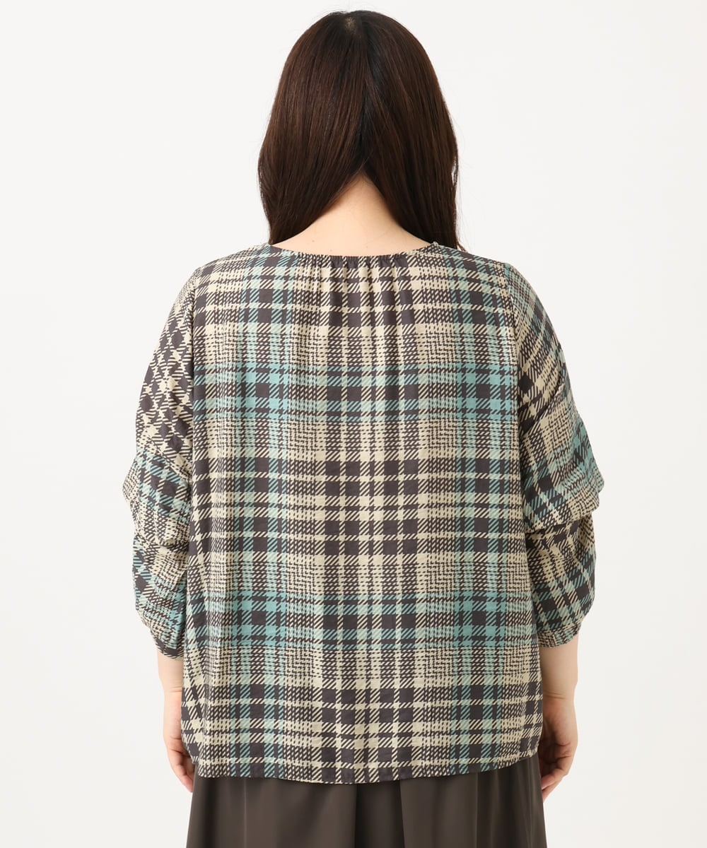 OLBKD15089 eur3(エウルキューブ) 【大きいサイズ/2way】千鳥チェックブラウス グリーン