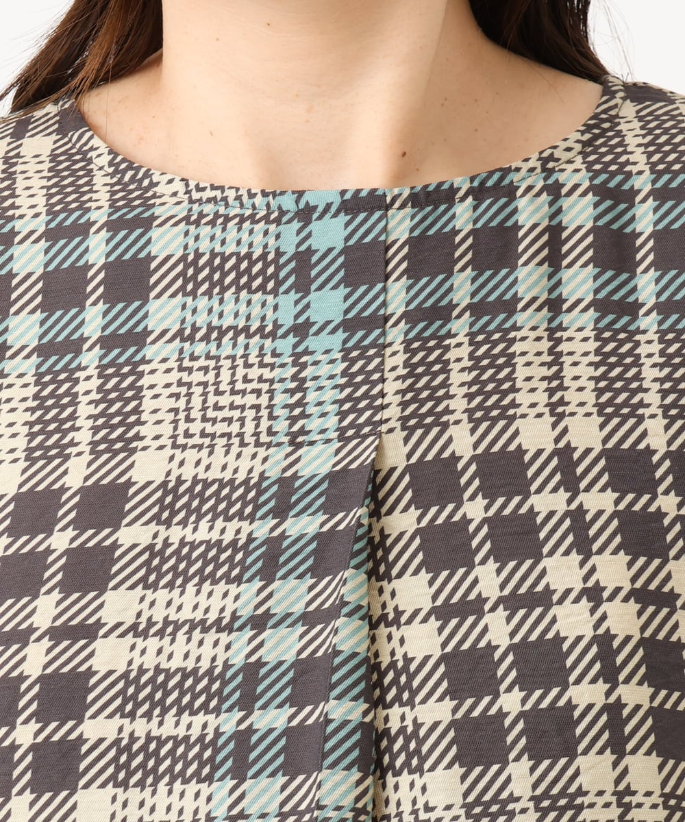 OLBKD15089 eur3(エウルキューブ) 【大きいサイズ/2way】千鳥チェックブラウス グリーン