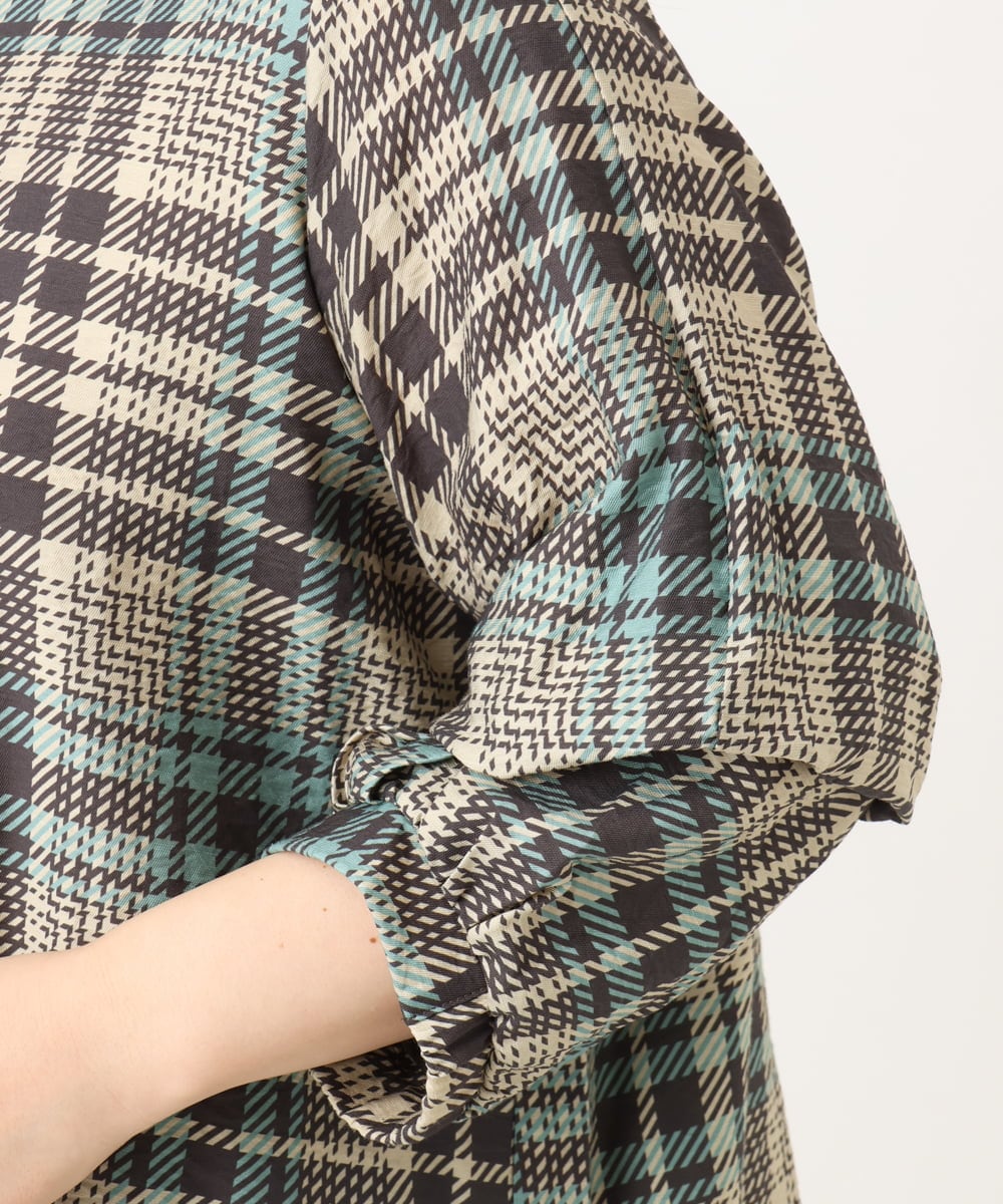 OLBKD15089 eur3(エウルキューブ) 【大きいサイズ/2way】千鳥チェックブラウス グリーン