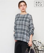 OLBKD15089 eur3(エウルキューブ) 【大きいサイズ/2way】千鳥チェックブラウス ブラック