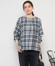 OLBKD15089 eur3(エウルキューブ) 【大きいサイズ/2way】千鳥チェックブラウス ブラック