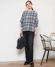 OLBKD15089 eur3(エウルキューブ) 【大きいサイズ/2way】千鳥チェックブラウス ブラック