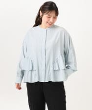 OLBKD16099 eur3(エウルキューブ) 【大きいサイズ】ストライプティアードシャツ ライトブルー