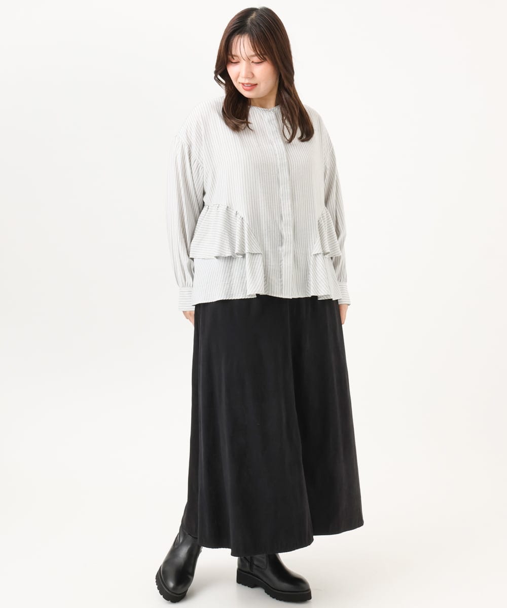 OLBKD16099 eur3(エウルキューブ) 【大きいサイズ】ストライプティアードシャツ グレージュ
