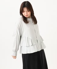OLBKD16099 eur3(エウルキューブ) 【大きいサイズ】ストライプティアードシャツ グレージュ