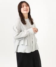 OLBKD16099 eur3(エウルキューブ) 【大きいサイズ】ストライプティアードシャツ グレージュ