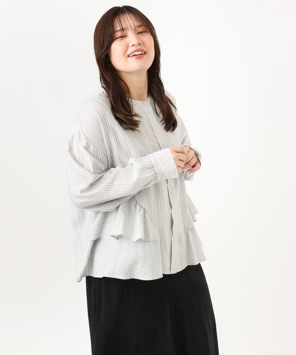 OLBKD16099 eur3(エウルキューブ) 【大きいサイズ】ストライプティアードシャツ グレージュ