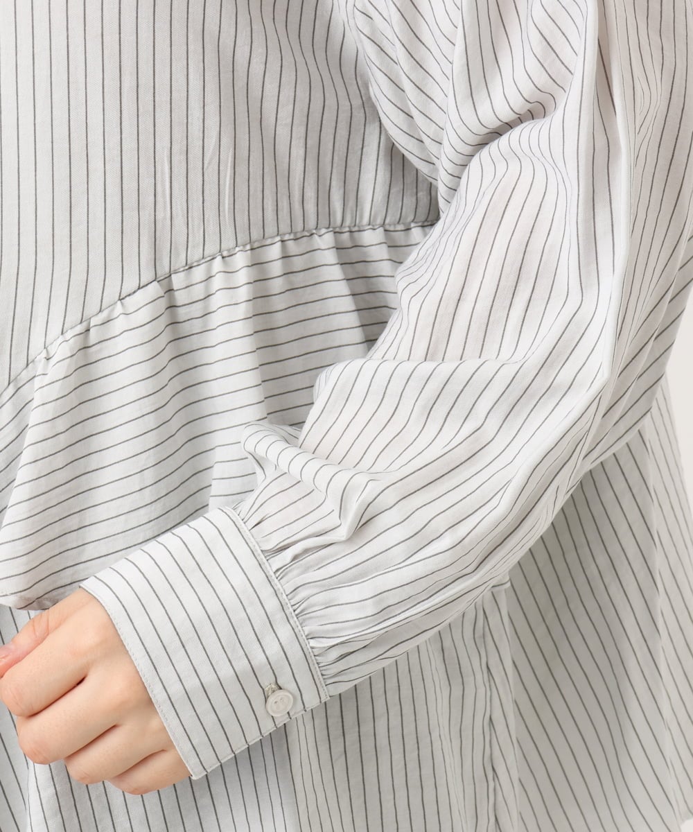 OLBKD16099 eur3(エウルキューブ) 【大きいサイズ】ストライプティアードシャツ グレージュ