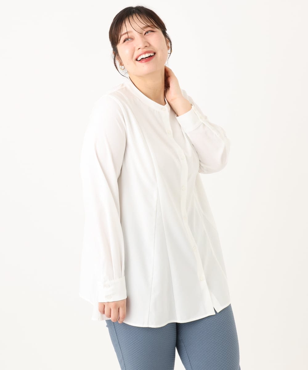 OLBLA12099 eur3(エウルキューブ) 【WEB先行販売】【大きいサイズ】バンドカラーブラウス ホワイト(90)