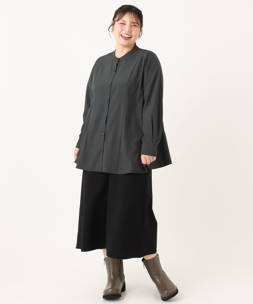 OLBLA12099 eur3(エウルキューブ) 【WEB先行販売】【大きいサイズ】バンドカラーブラウス ダークグレー(93)