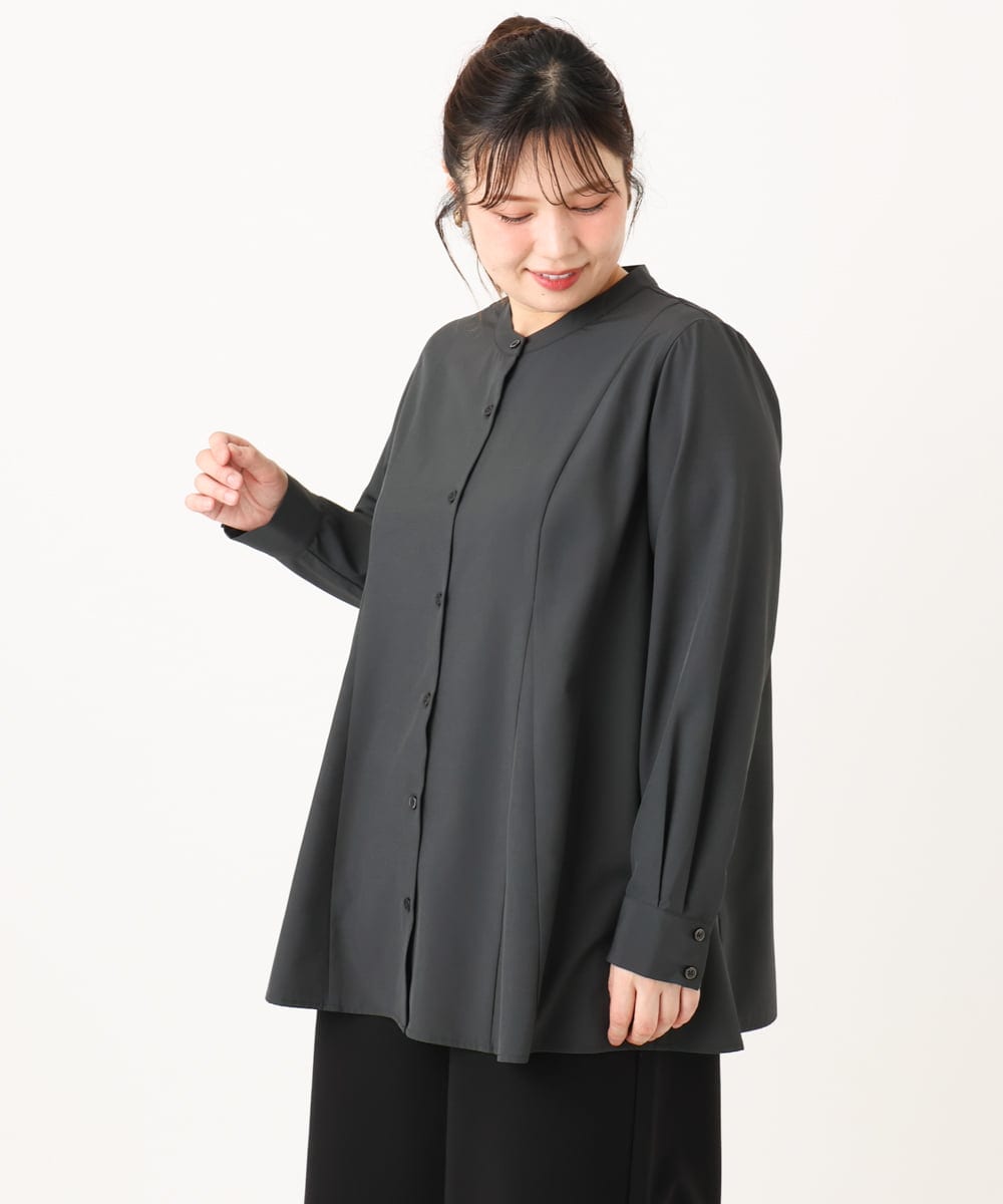 OLBLA12099 eur3(エウルキューブ) 【WEB先行販売】【大きいサイズ】バンドカラーブラウス ダークグレー(93)