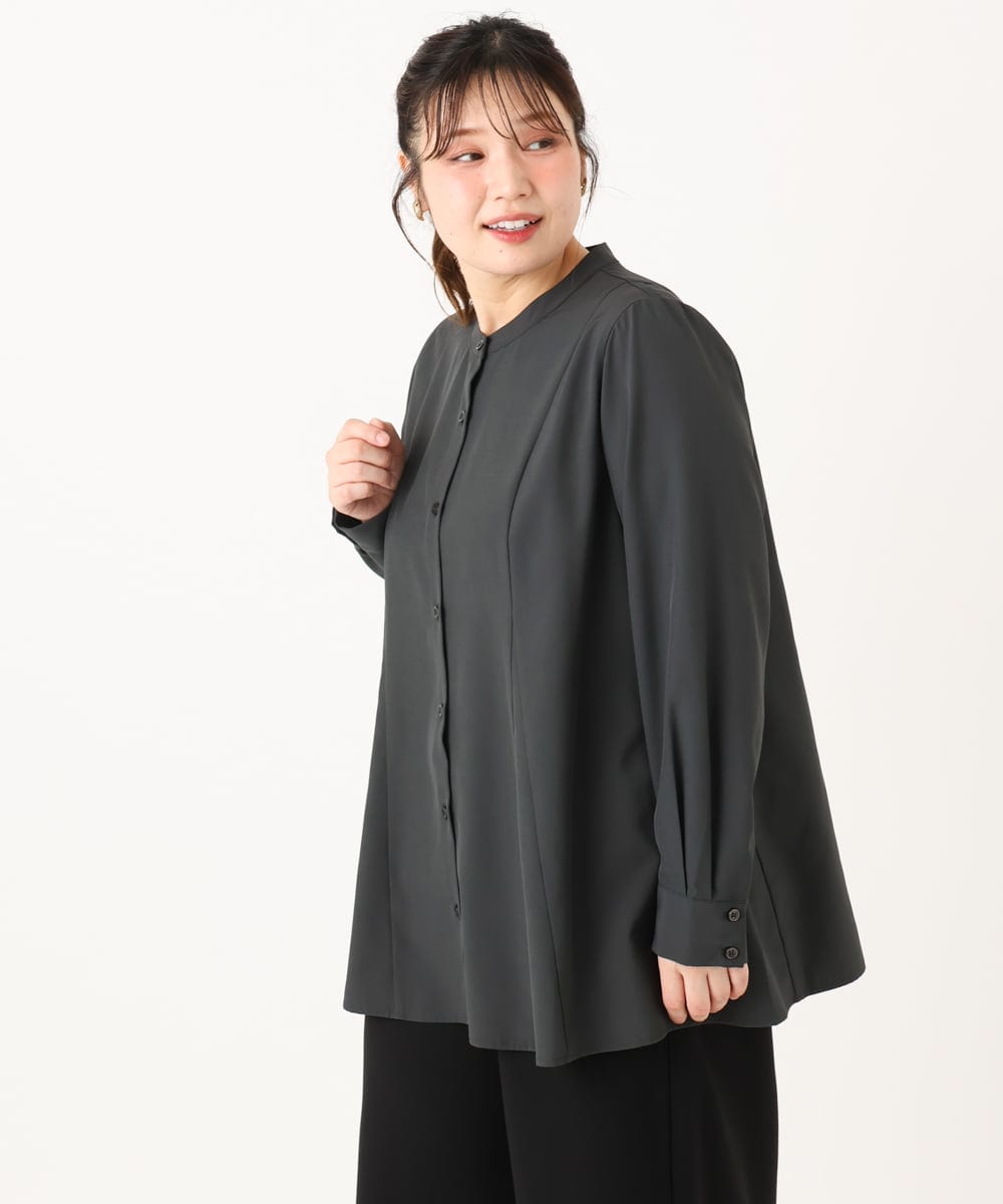OLBLA12099 eur3(エウルキューブ) 【WEB先行販売】【大きいサイズ】バンドカラーブラウス ダークグレー(93)