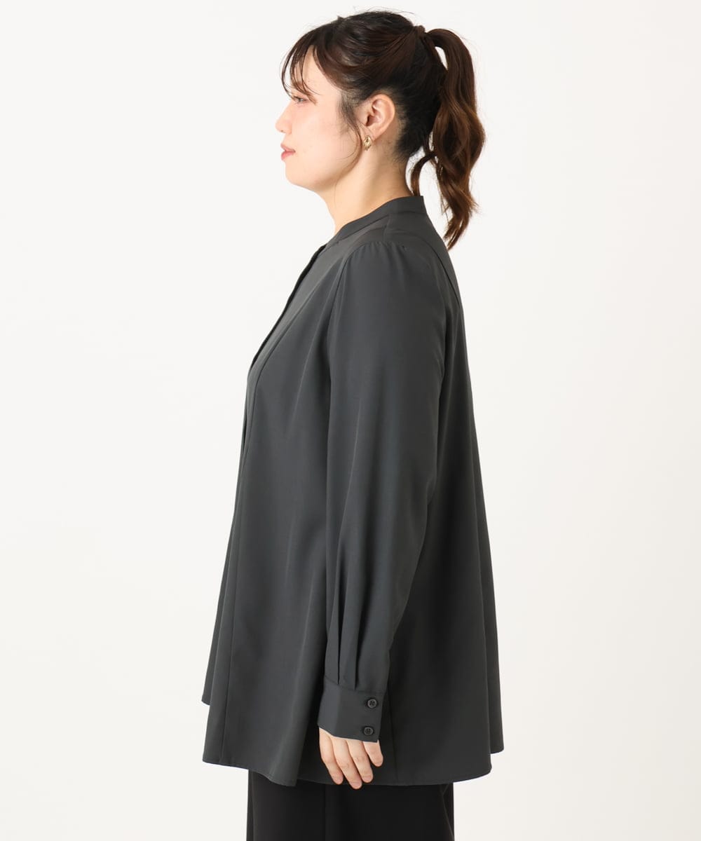 OLBLA12099 eur3(エウルキューブ) 【WEB先行販売】【大きいサイズ】バンドカラーブラウス ダークグレー(93)