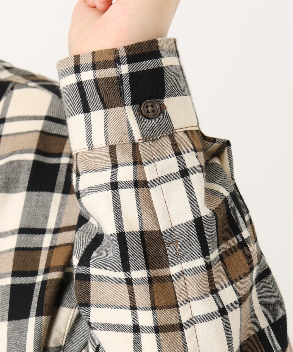 OLBLA13099 eur3(エウルキューブ) 【WEB先行販売】【大きいサイズ】チェック柄ネルシャツ モカ(84)