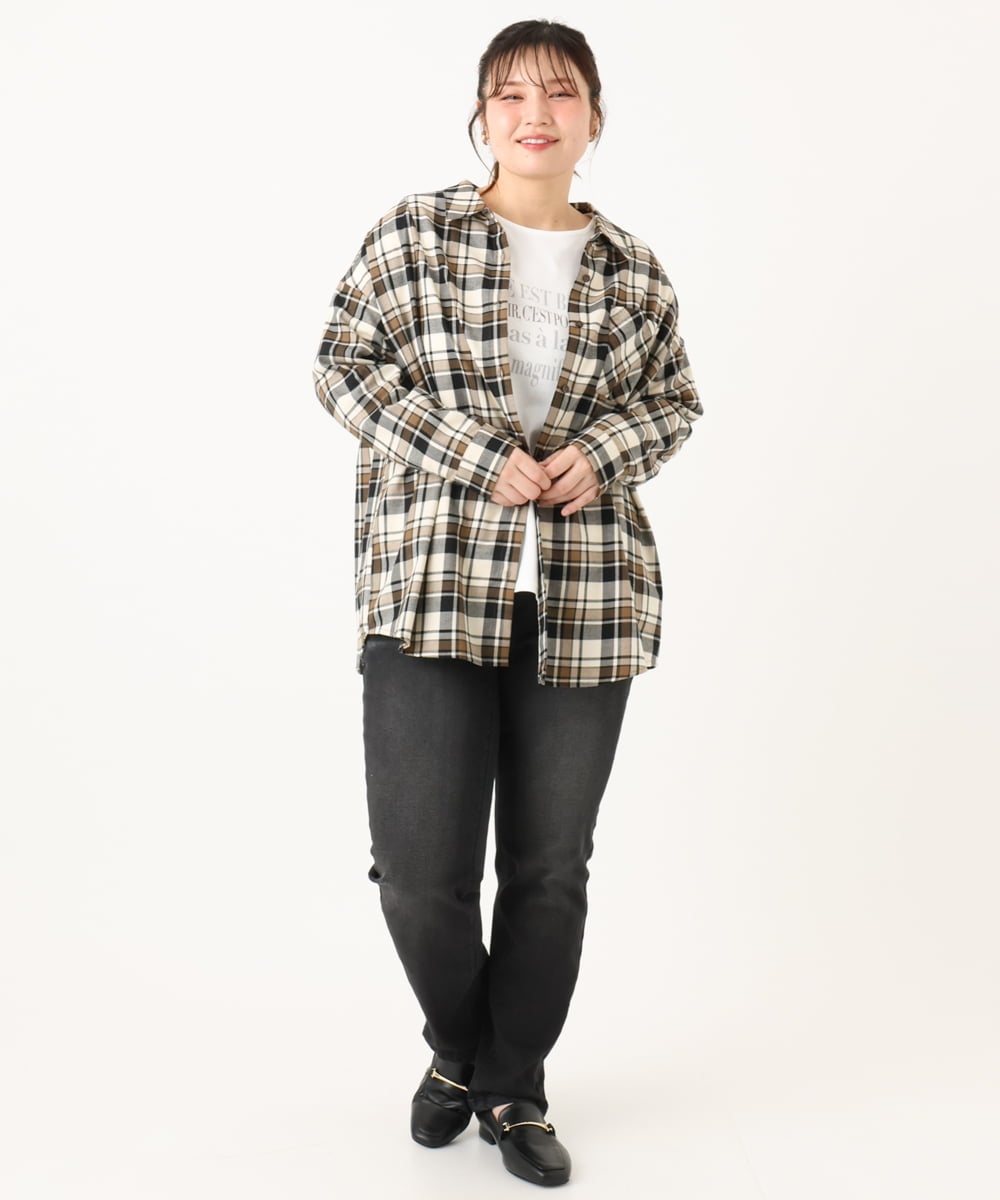 OLBLA13099 eur3(エウルキューブ) 【WEB先行販売】【大きいサイズ】チェック柄ネルシャツ モカ(84)