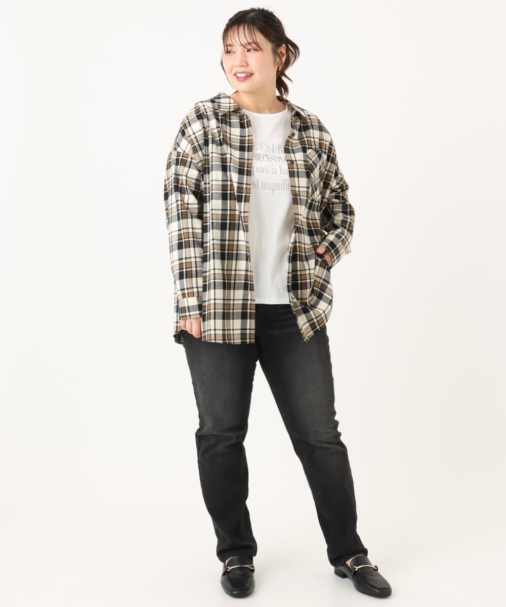 OLBLA13099 eur3(エウルキューブ) 【WEB先行販売】【大きいサイズ】チェック柄ネルシャツ モカ(84)