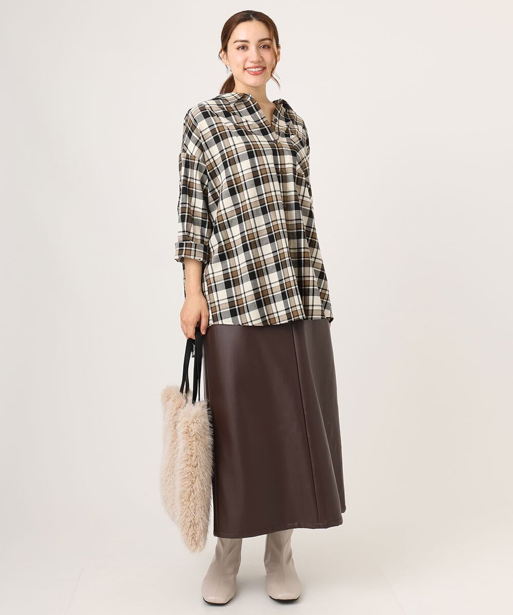 OLBLA13099 eur3(エウルキューブ) 【WEB先行販売】【大きいサイズ】チェック柄ネルシャツ モカ(84)