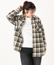 OLBLA13099 eur3(エウルキューブ) 【WEB先行販売】【大きいサイズ】チェック柄ネルシャツ モカ(84)