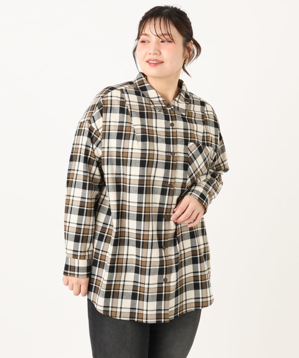 OLBLA13099 eur3(エウルキューブ) 【WEB先行販売】【大きいサイズ】チェック柄ネルシャツ モカ(84)