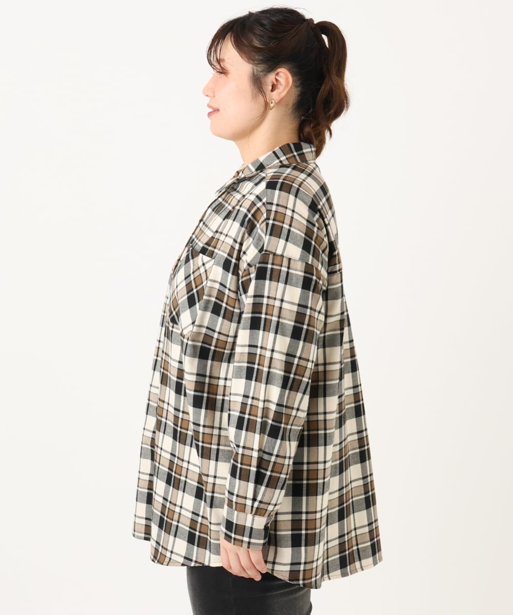OLBLA13099 eur3(エウルキューブ) 【WEB先行販売】【大きいサイズ】チェック柄ネルシャツ モカ(84)