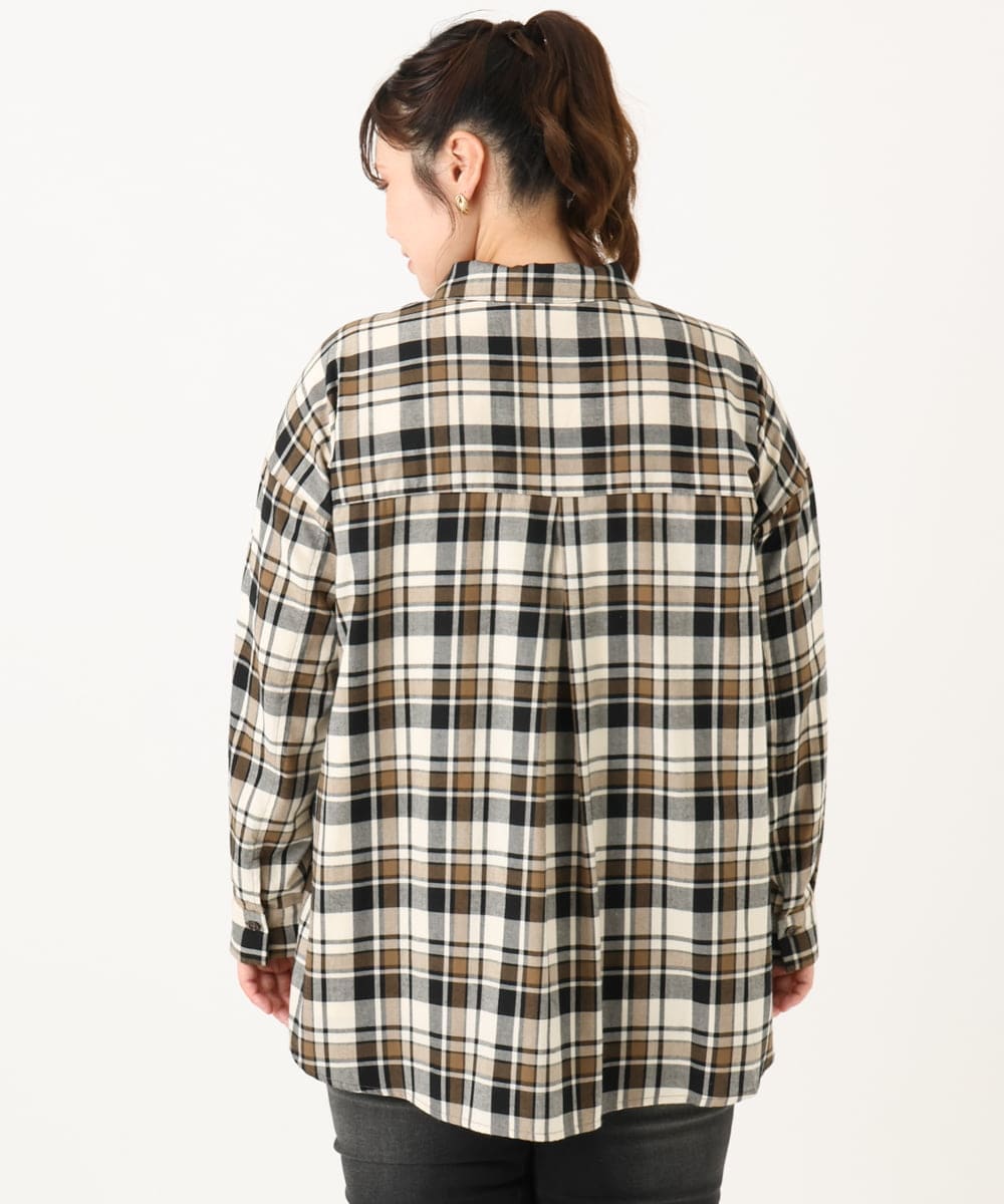 OLBLA13099 eur3(エウルキューブ) 【WEB先行販売】【大きいサイズ】チェック柄ネルシャツ モカ(84)