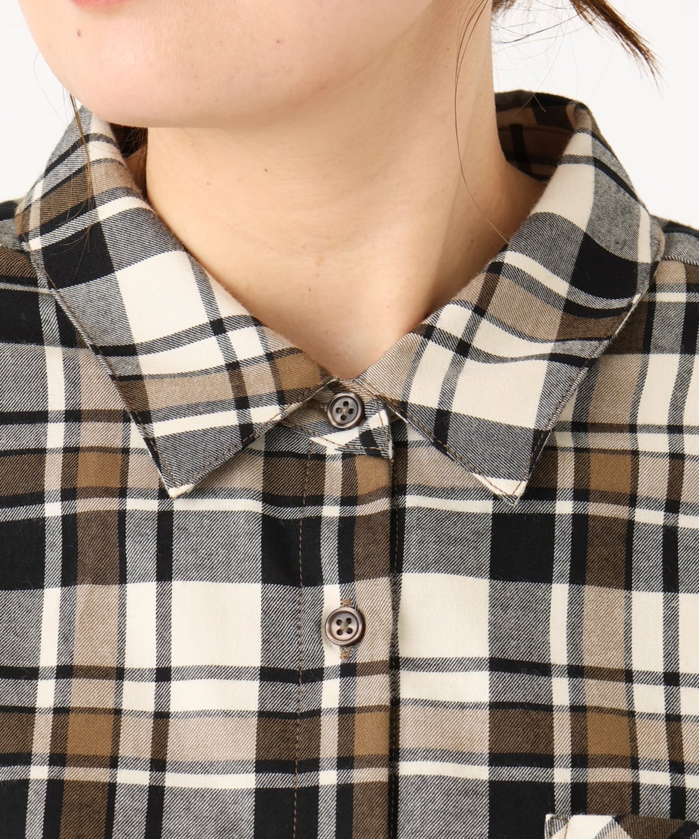 OLBLA13099 eur3(エウルキューブ) 【WEB先行販売】【大きいサイズ】チェック柄ネルシャツ モカ(84)