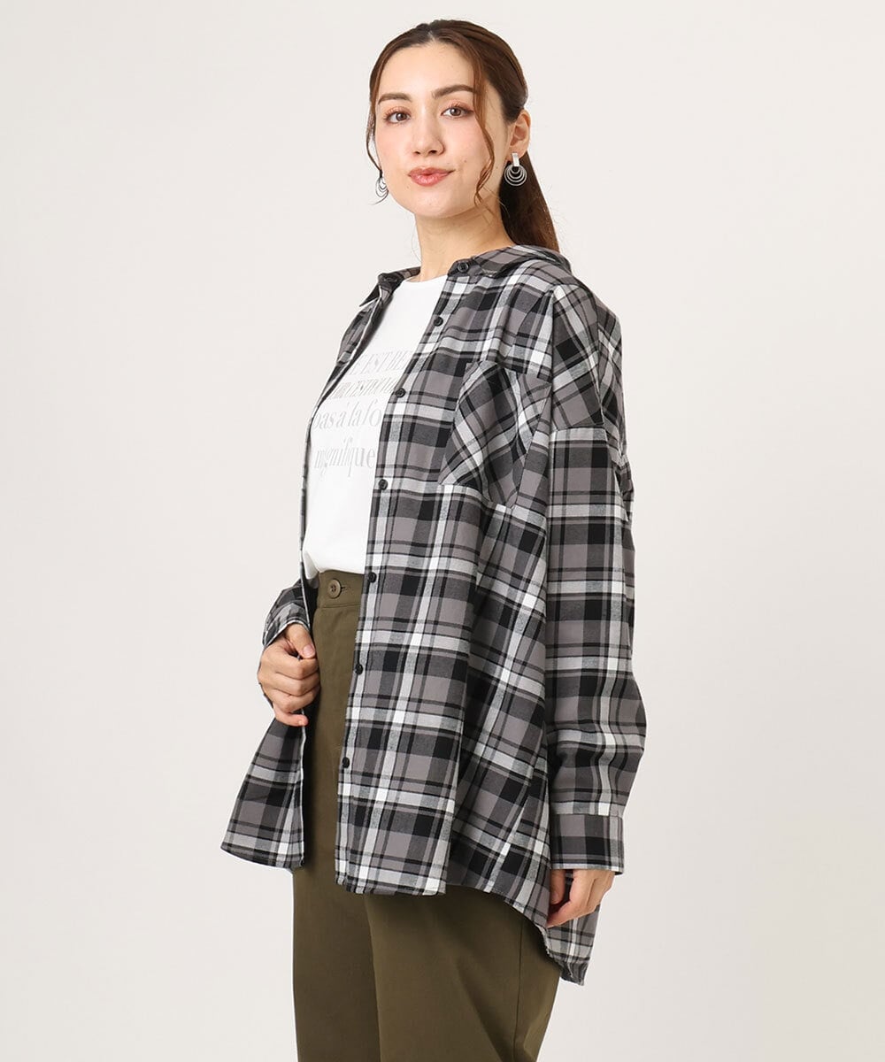 OLBLA13099 eur3(エウルキューブ) 【WEB先行販売】【大きいサイズ】チェック柄ネルシャツ ブラック(94)
