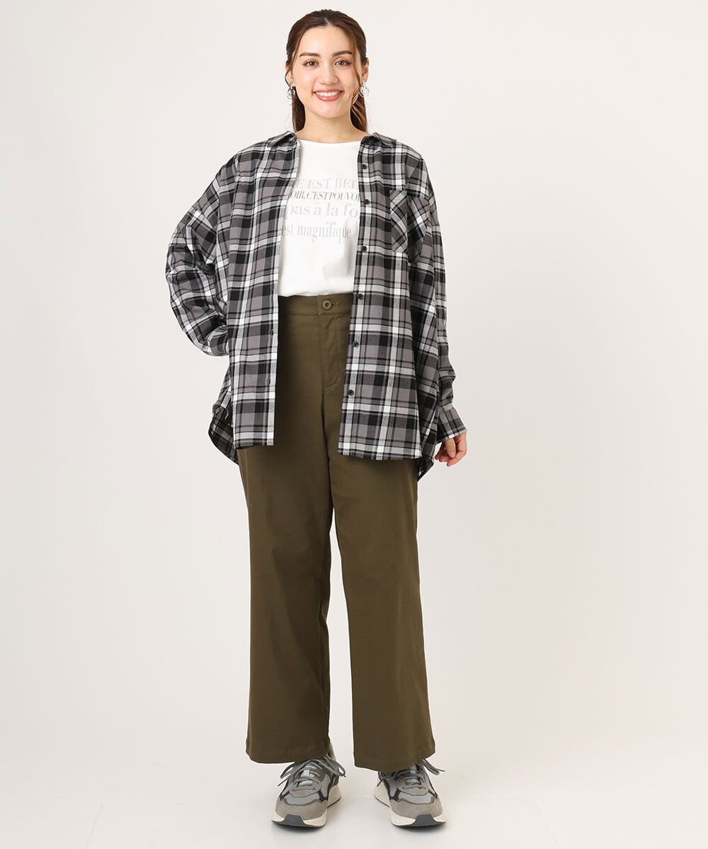 OLBLA13099 eur3(エウルキューブ) 【WEB先行販売】【大きいサイズ】チェック柄ネルシャツ ブラック(94)