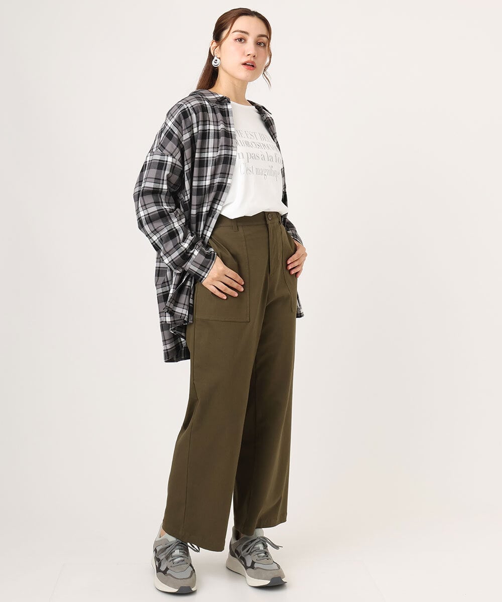 OLBLA13099 eur3(エウルキューブ) 【WEB先行販売】【大きいサイズ】チェック柄ネルシャツ ブラック(94)